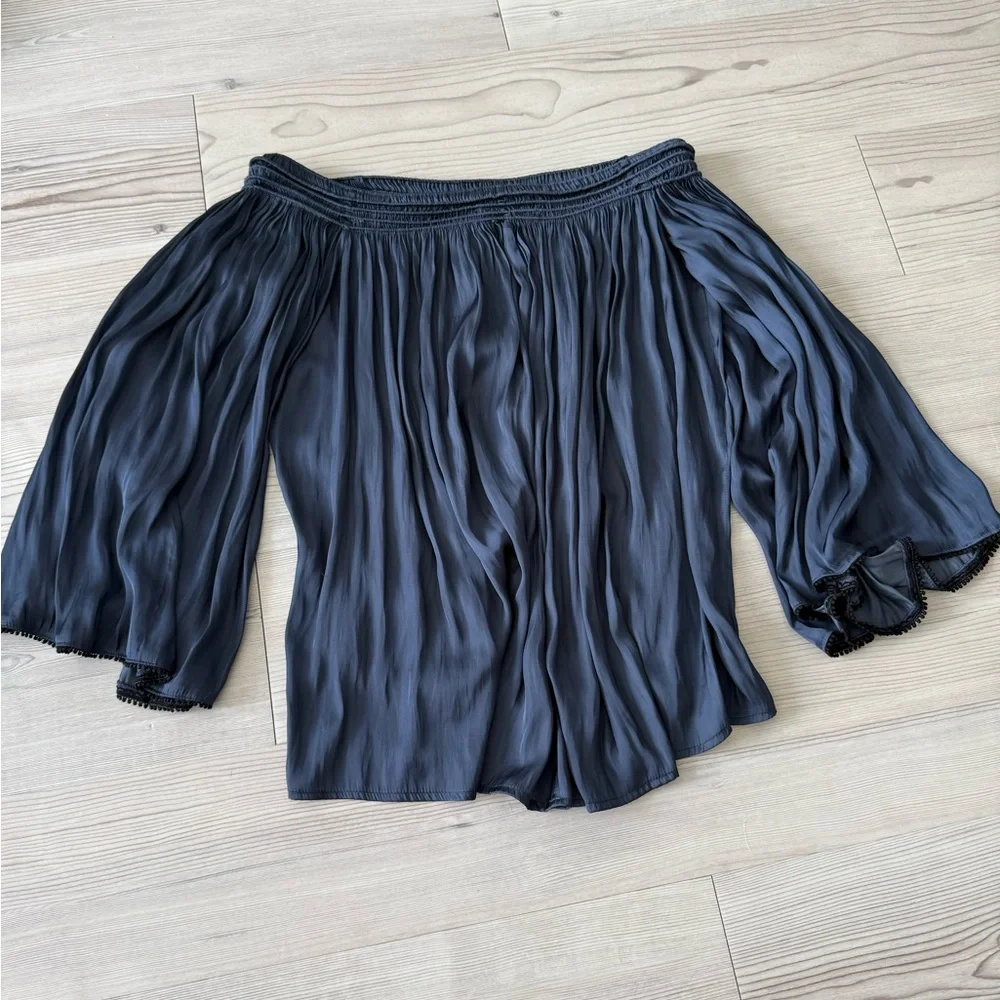 Halston Heritage Slate Blue Smocked Top - Picture 3 of 3